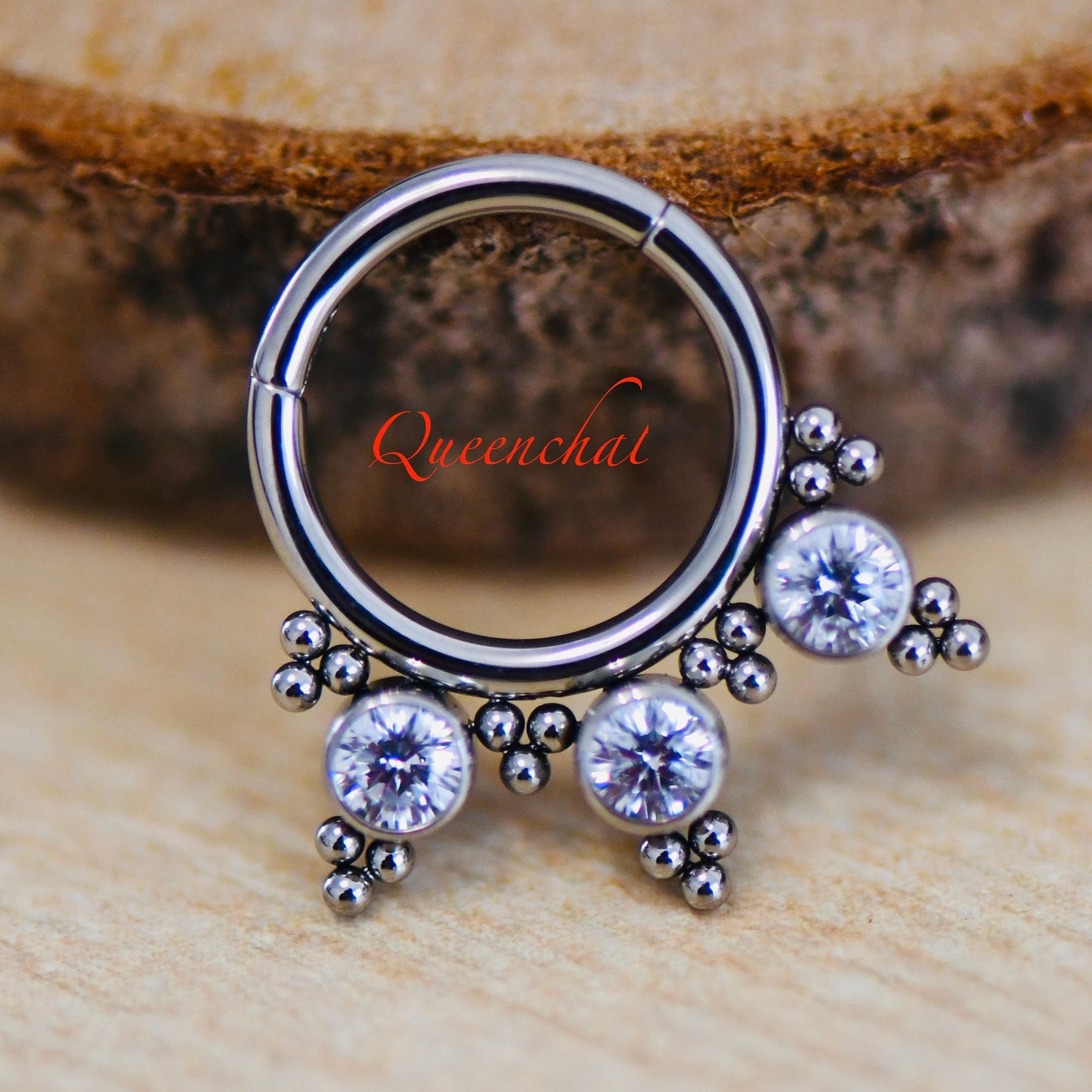 316L Surgical Steel 16G Sparkling CZ and Beaded Design Nose Ring Septum Clicker Cartilage Ring Hinged Segment Ring