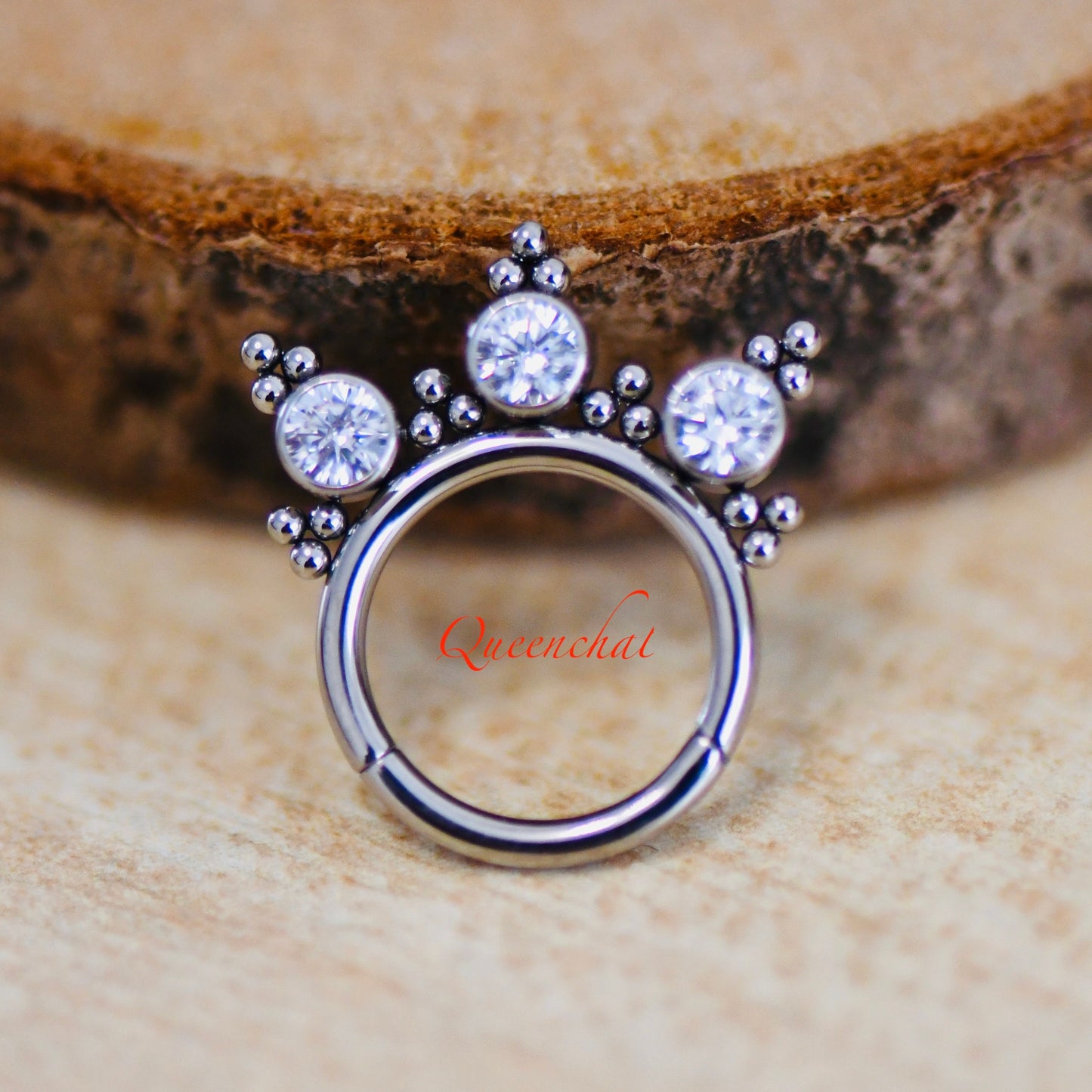 316L Surgical Steel 16G Sparkling CZ and Beaded Design Nose Ring Septum Clicker Cartilage Ring Hinged Segment Ring