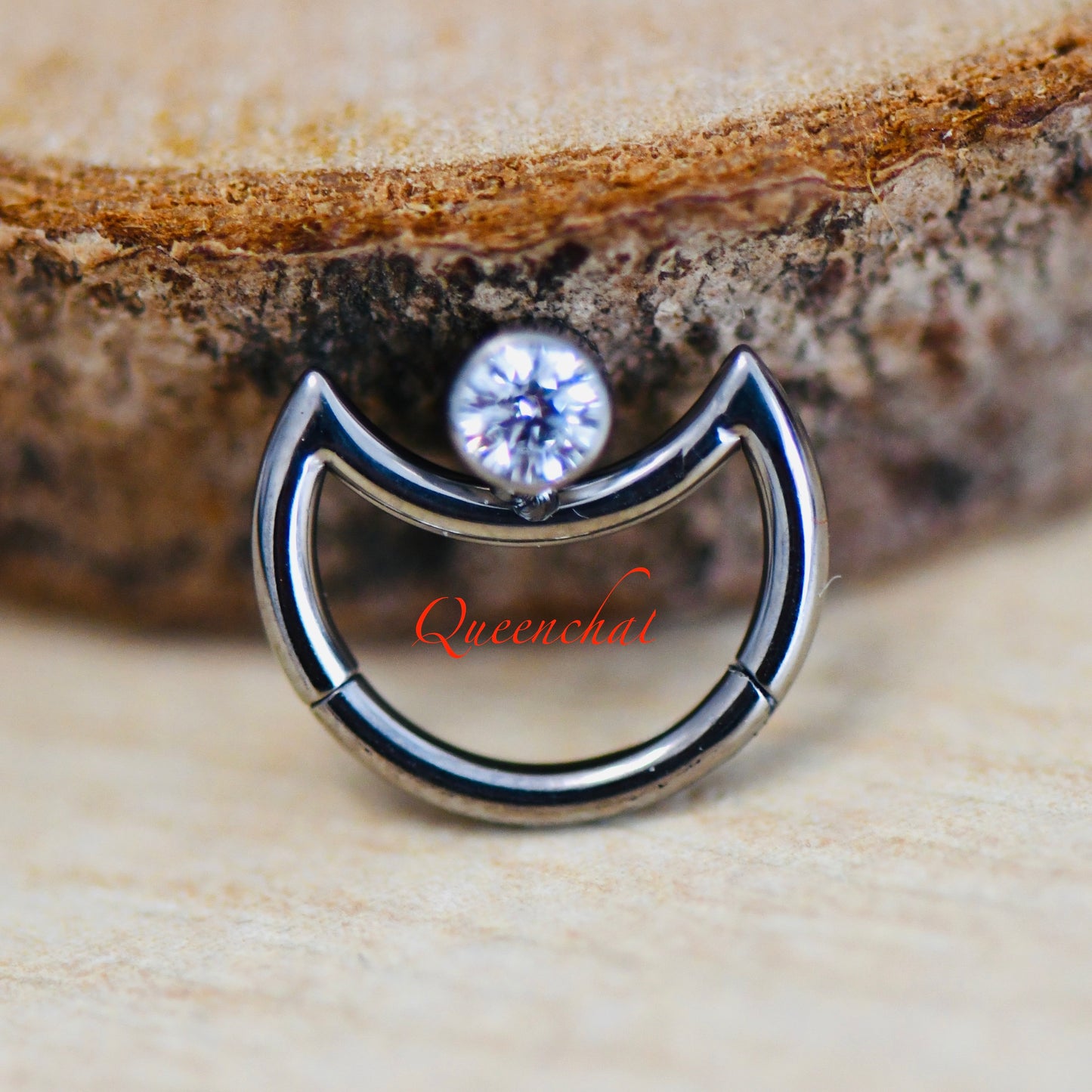 316L Surgical Steel 16G Sparkling CZ Moon Daith, Rook Piercing Cartilage Ring Hinged Segment Ring