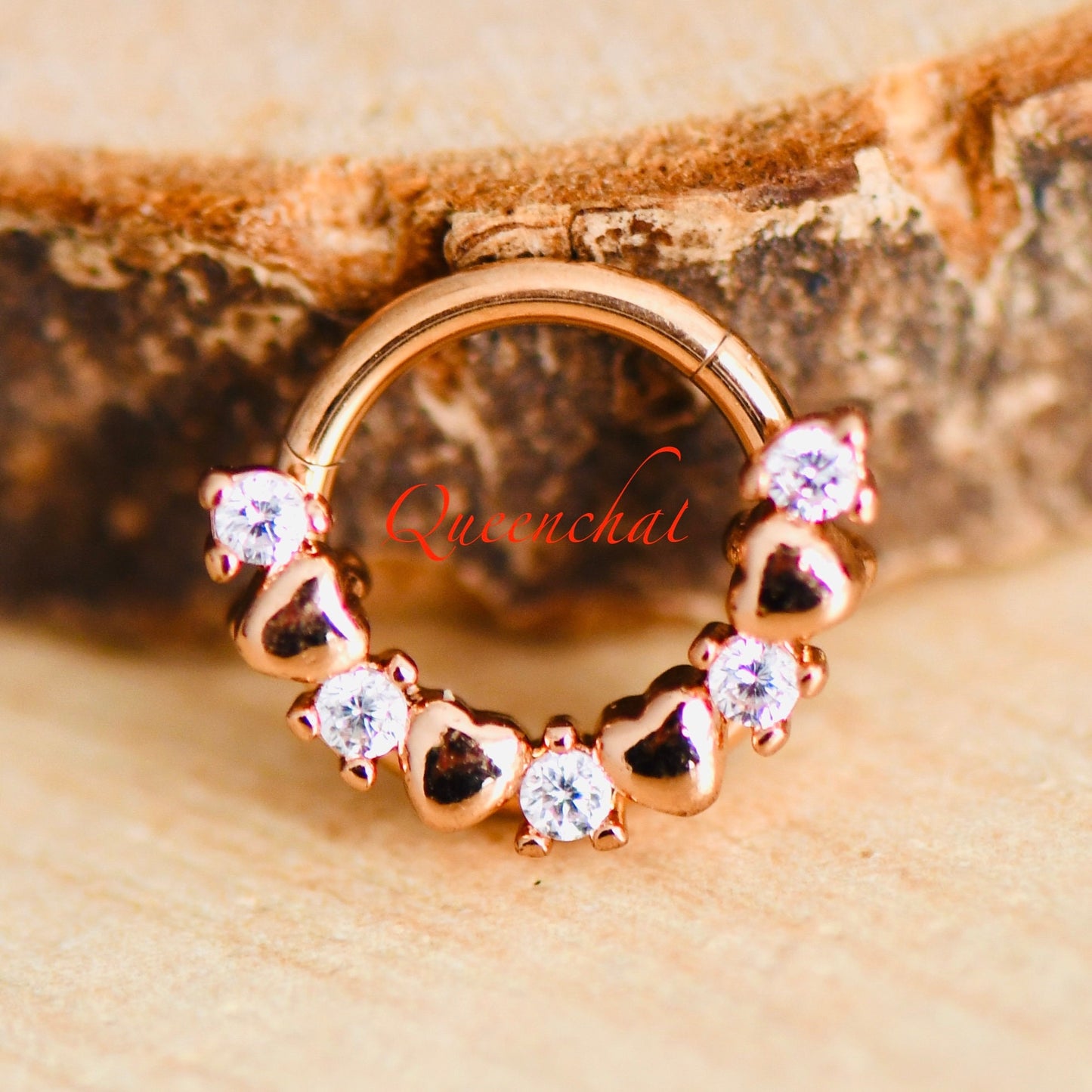 16G 316L Surgical Steel Heart and CZ Design Septum Segment Cartilage Piercing Earring Gold Silver Rose gold Clicker Daith Ring Earring