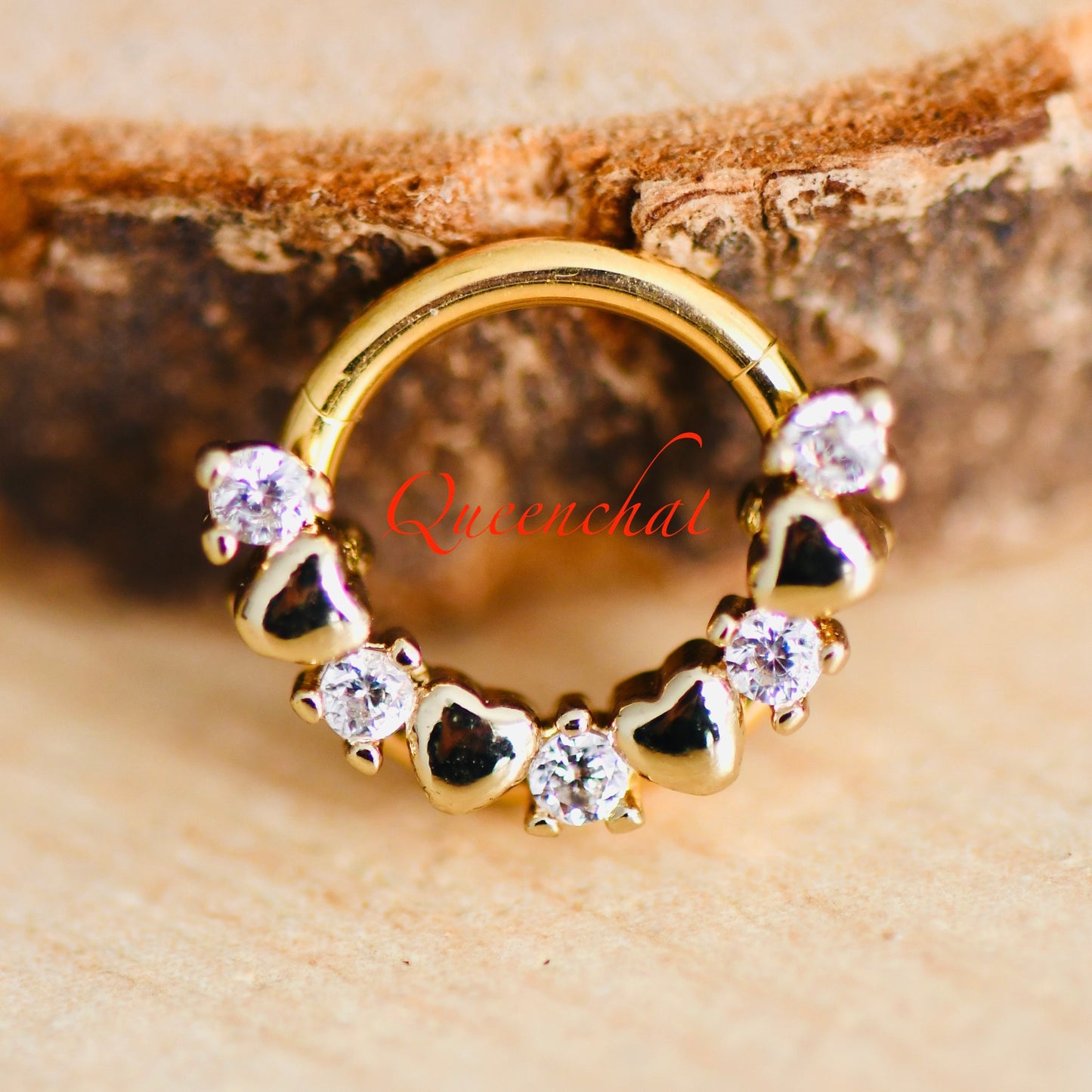 16G 316L Surgical Steel Heart and CZ Design Septum Segment Cartilage Piercing Earring Gold Silver Rose gold Clicker Daith Ring Earring