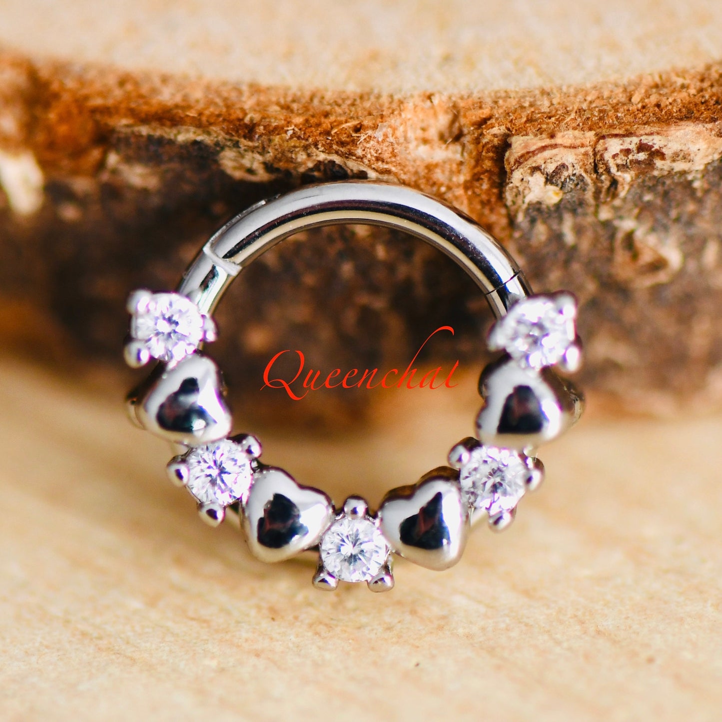 16G 316L Surgical Steel Heart and CZ Design Septum Segment Cartilage Piercing Earring Gold Silver Rose gold Clicker Daith Ring Earring
