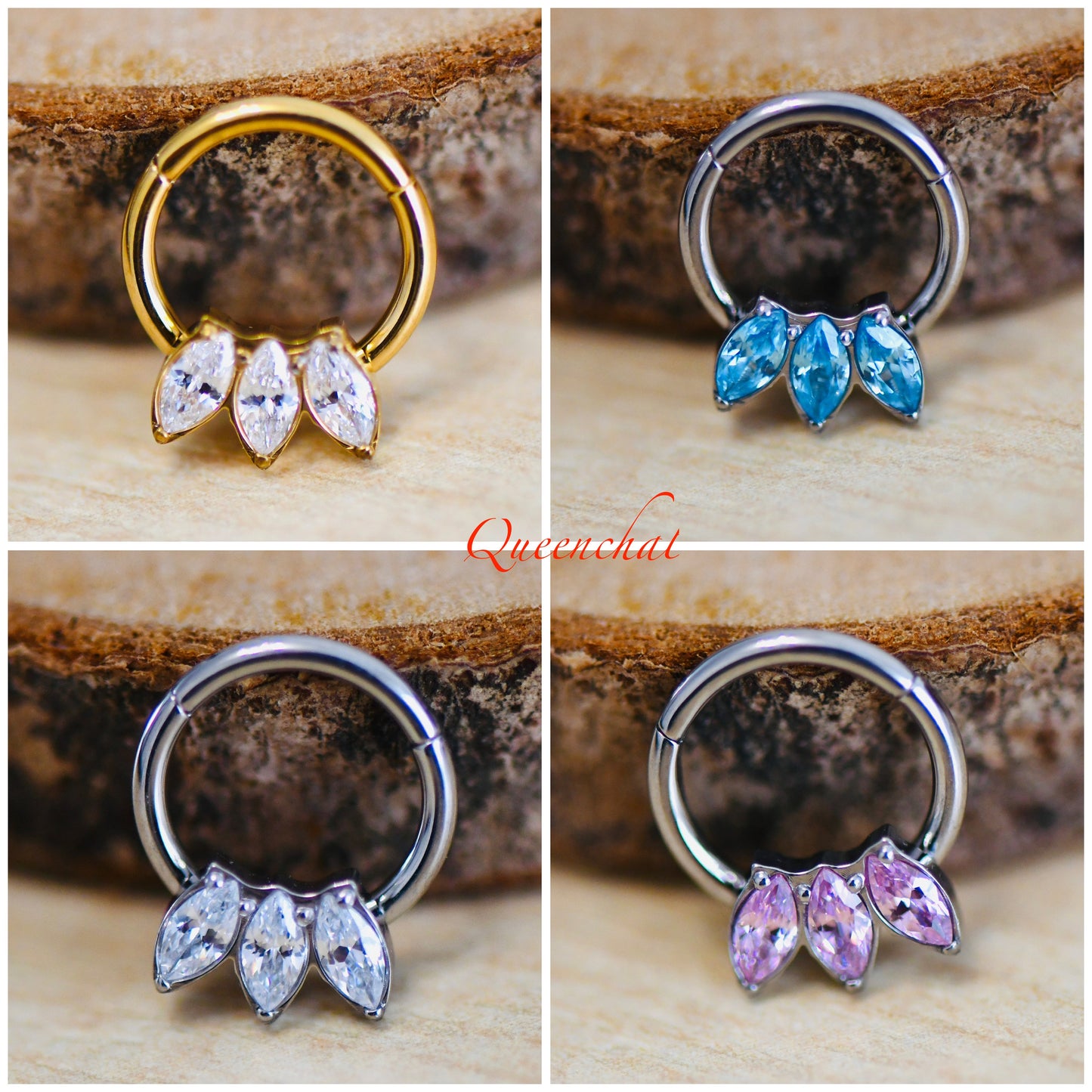 16G 316L Surgical Steel CZ Petals Septum Segment Cartilage Piercing Earring Gold Silver Clicker Daith Ring Earring