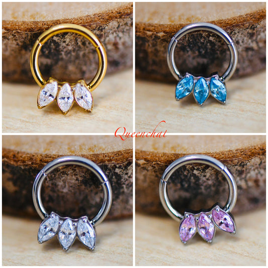 16G 316L Surgical Steel CZ Petals Septum Segment Cartilage Piercing Earring Gold Silver Clicker Daith Ring Earring