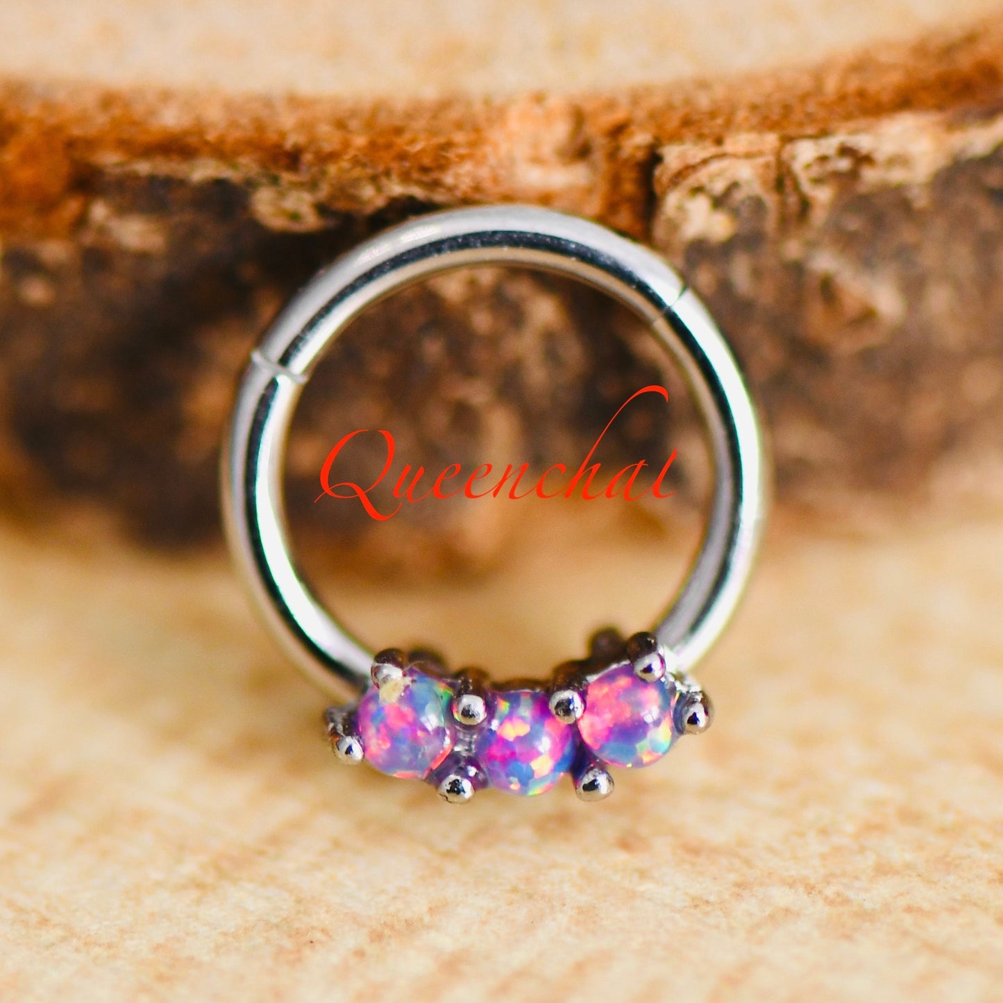 16G 316L Surgical Steel Three Opal Septum Segment Cartilage Piercing Earring Gold Silver Clicker Rook, Daith Ring Earring