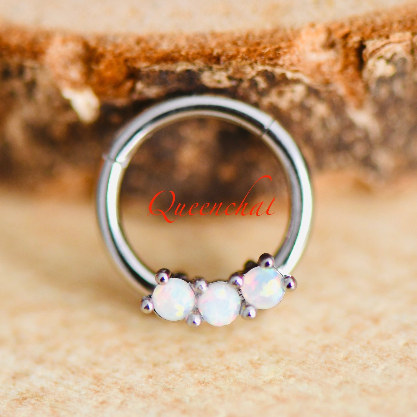 16G 316L Surgical Steel Three Opal Septum Segment Cartilage Piercing Earring Gold Silver Clicker Rook, Daith Ring Earring