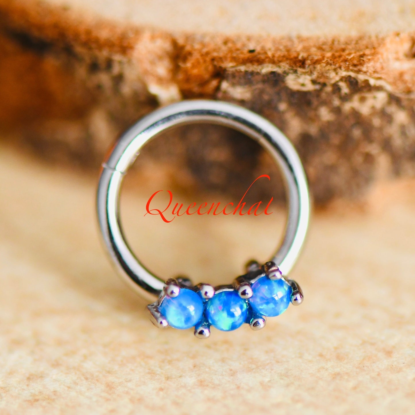 16G 316L Surgical Steel Three Opal Septum Segment Cartilage Piercing Earring Gold Silver Clicker Rook, Daith Ring Earring