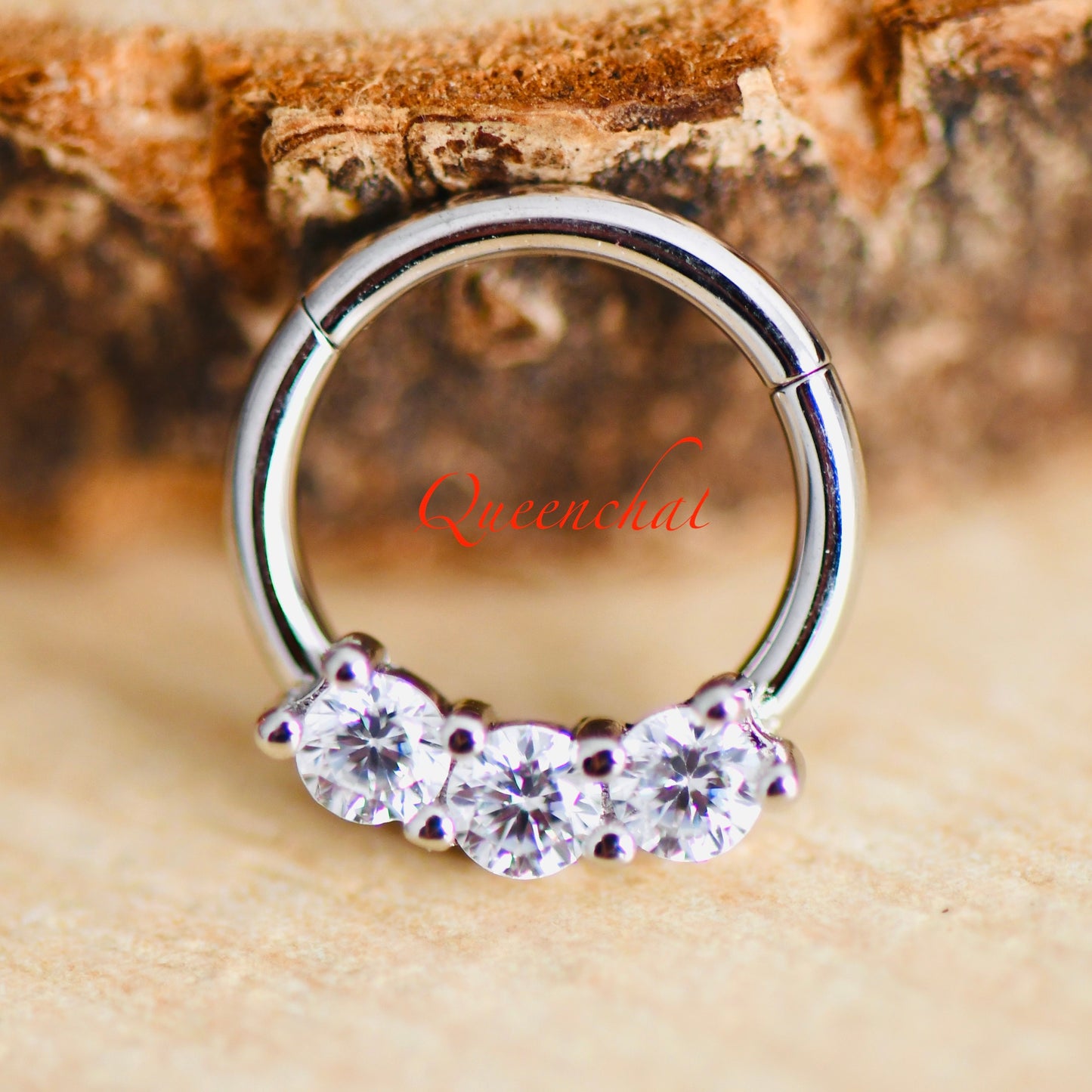 16G 316L Surgical Steel Three CZ Septum Segment Cartilage Piercing Earring Gold Silver Clicker Rook, Daith Ring Earring
