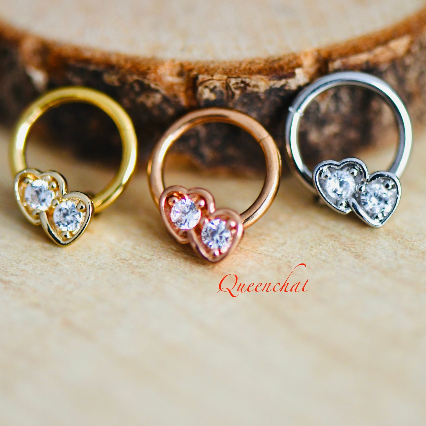 16G 316L Surgical Steel CZ Double Heart Septum Segment Cartilage Piercing Earring Gold Silver Rose gold Clicker Rook Daith Ring Earring