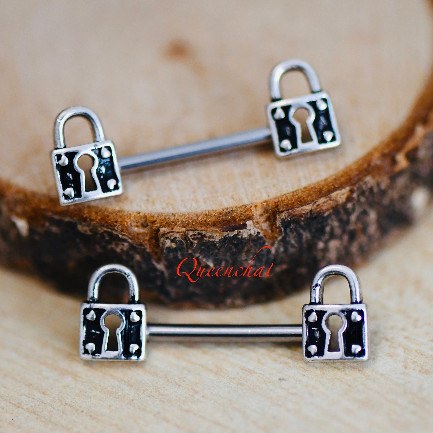 316L Surgical Steel 14G Padlock Nipple Bars