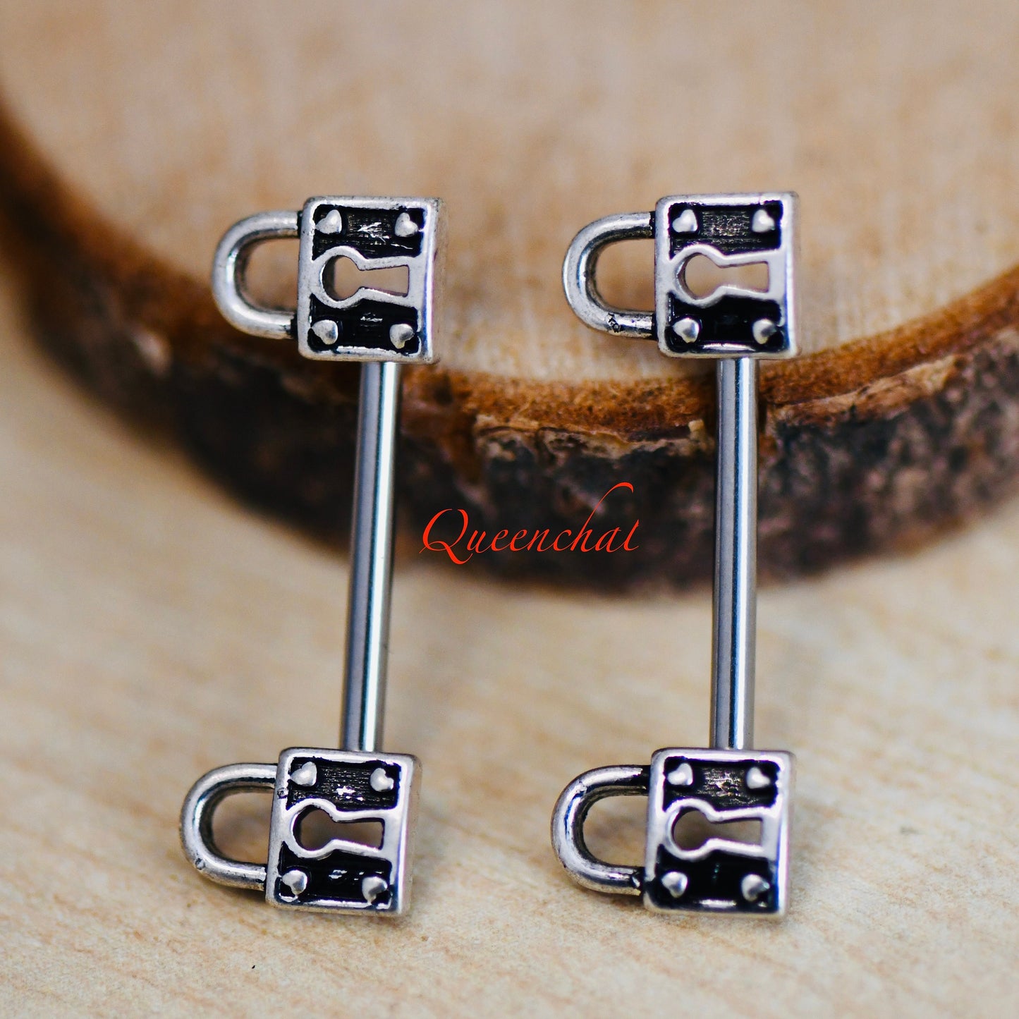 316L Surgical Steel 14G Padlock Nipple Bars