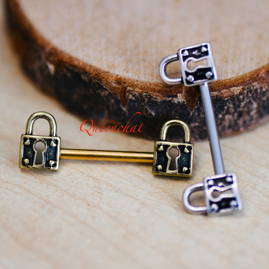 316L Surgical Steel 14G Padlock Nipple Bars