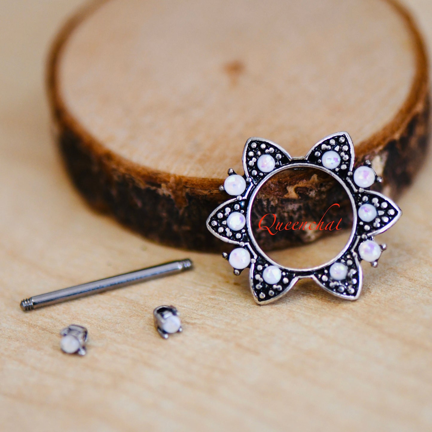 316L Surgical Steel 14G White Opal Nipple Ring Silver Nipple Bars