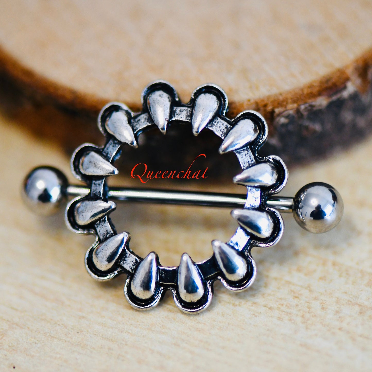 316L Surgical Steel 14G Dragon Teeth/Claw Ring Silver Nipple Bars