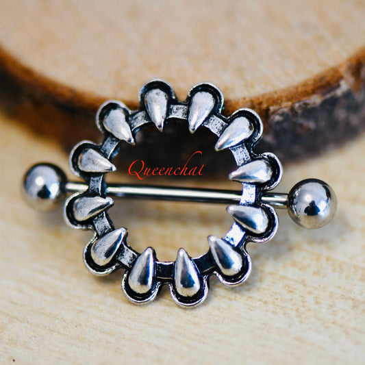 316L Surgical Steel 14G Dragon Teeth/Claw Ring Silver Nipple Bars