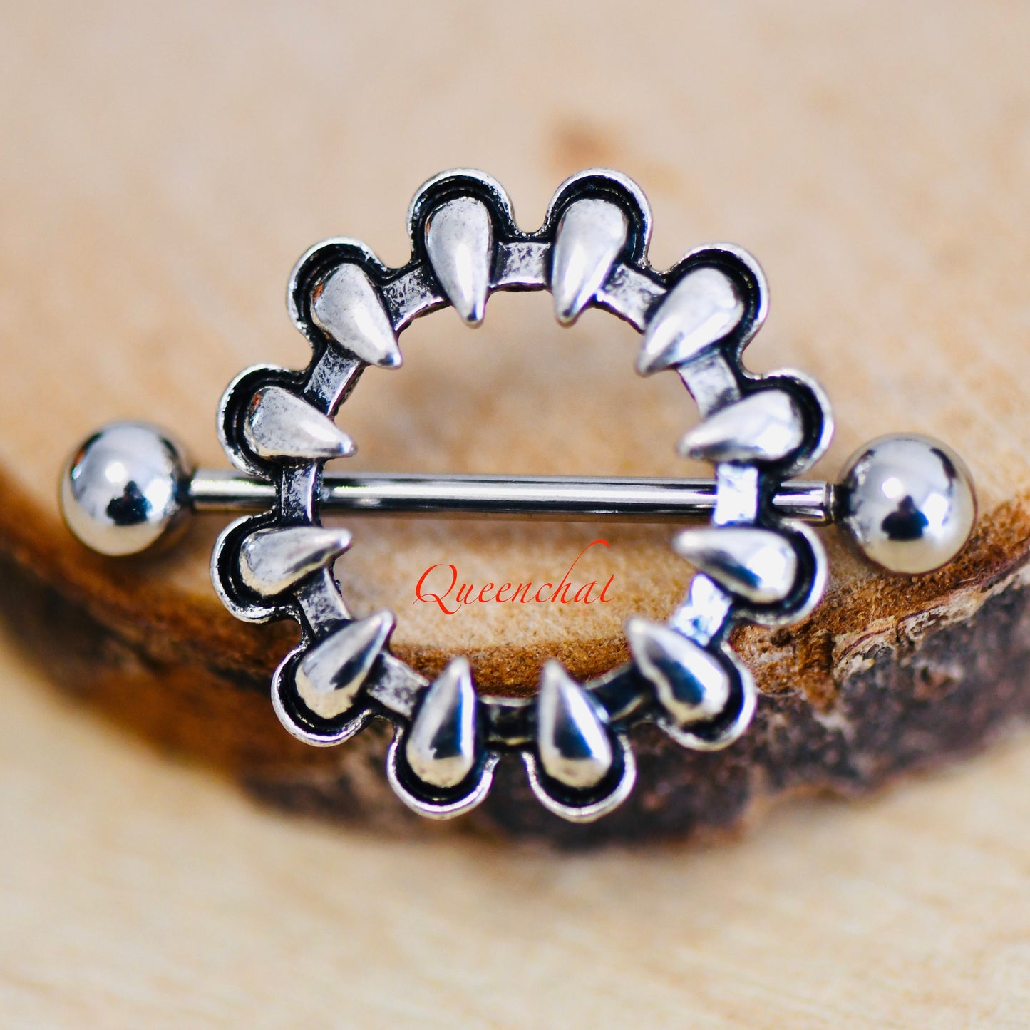 316L Surgical Steel 14G Dragon Teeth/Claw Ring Silver Nipple Bars