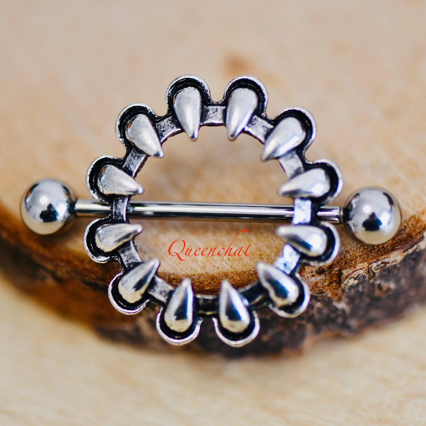 316L Surgical Steel 14G Dragon Teeth/Claw Ring Silver Nipple Bars