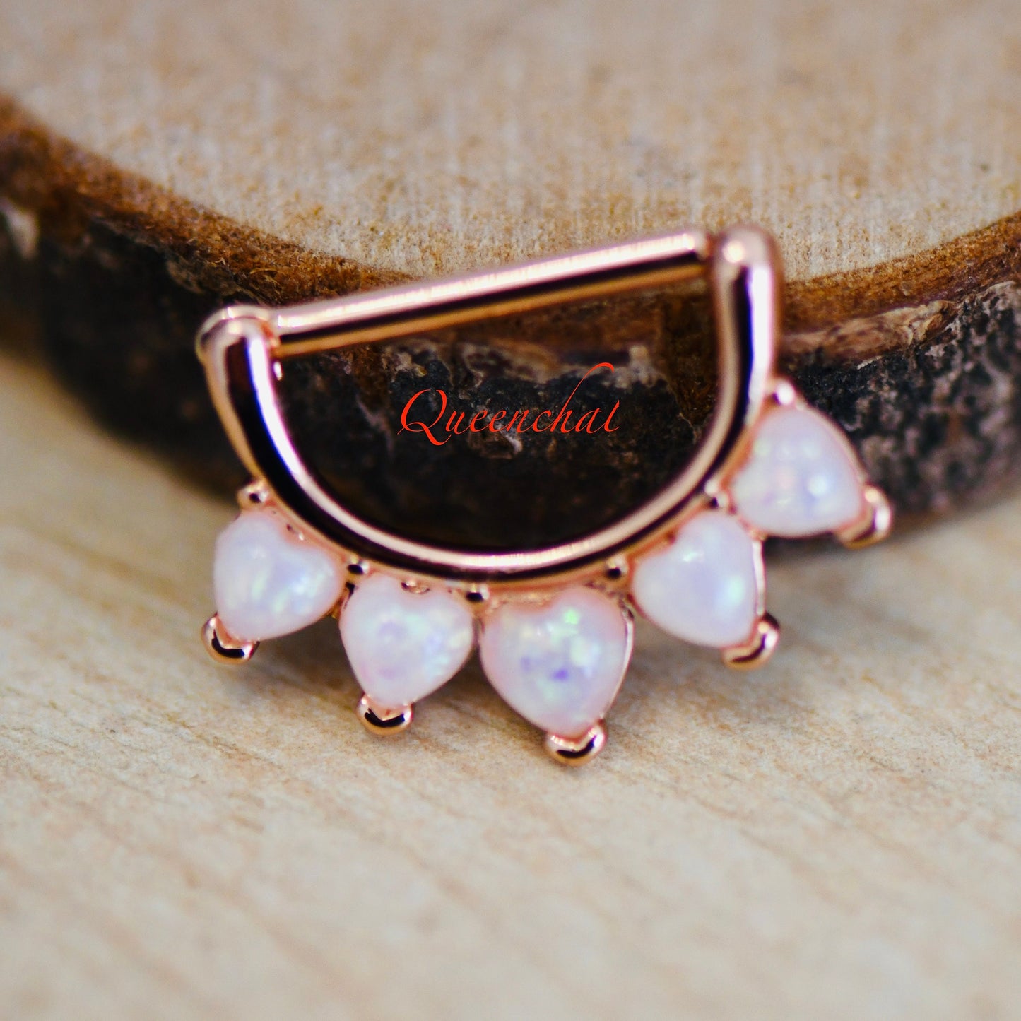 316L Surgical Steel 14G Opal Petal Nipple Ring Rose Gold Nipple Bars