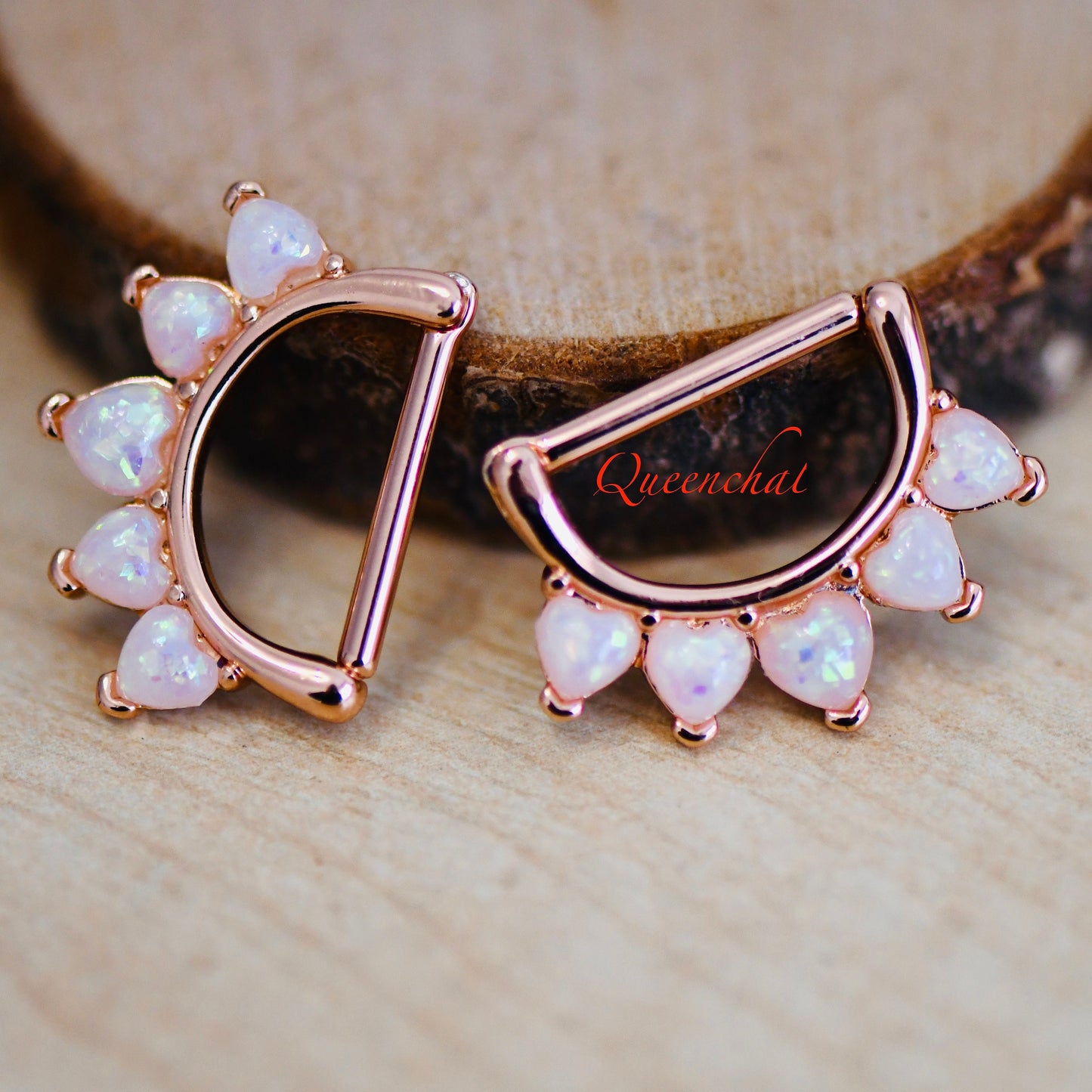 316L Surgical Steel 14G Opal Petal Nipple Ring Rose Gold Nipple Bars