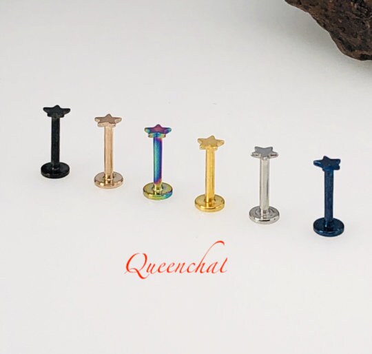 316L Surgical Steel 16G Internally Threaded Star Labret Stud