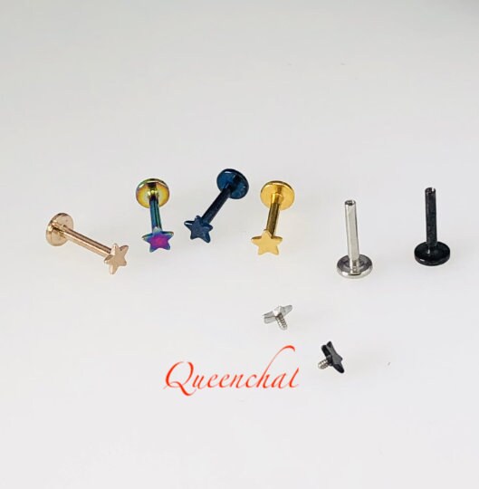316L Surgical Steel 16G Internally Threaded Star Labret Stud