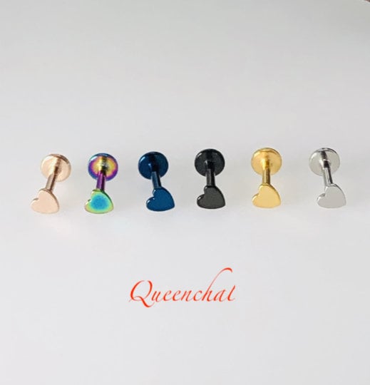 316L Surgical Steel 16G Internally Threaded Heart Labret Stud
