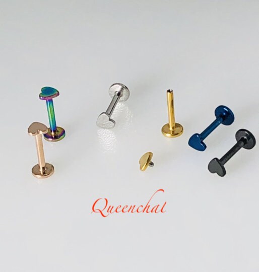 316L Surgical Steel 16G Internally Threaded Heart Labret Stud