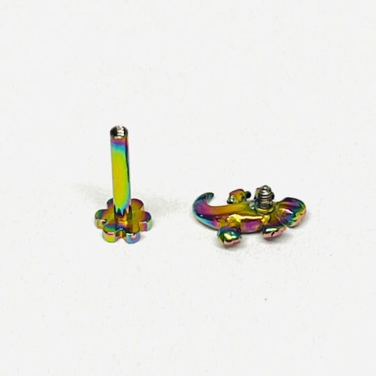 16G, 316L Surgical Steel Gecko Labret Internally Threaded 8mm Bar