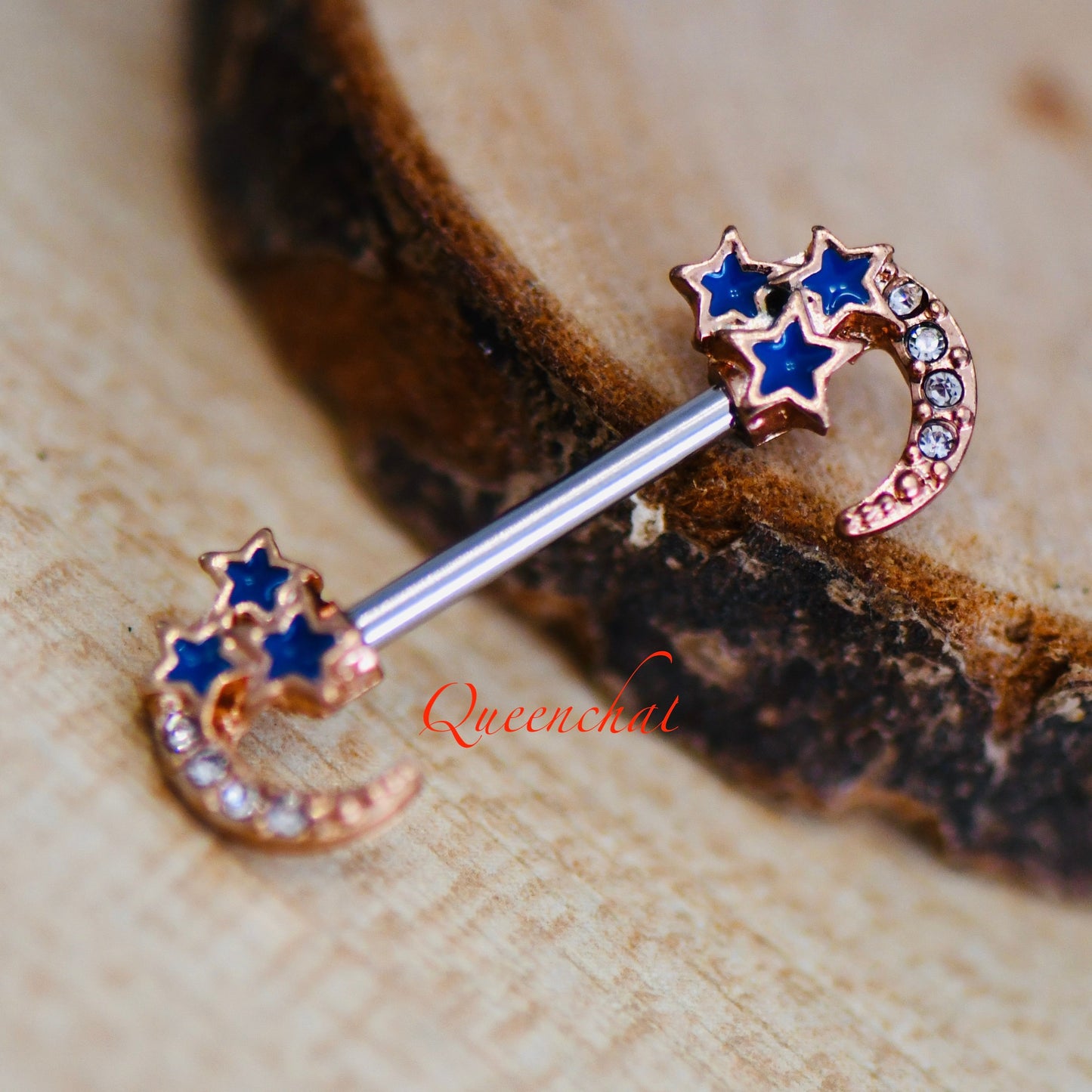 316L Surgical Steel 14G Moon With Stars Celestial Nipple Bars