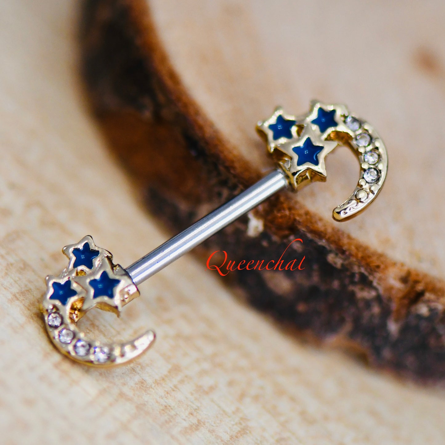 316L Surgical Steel 14G Moon With Stars Celestial Nipple Bars