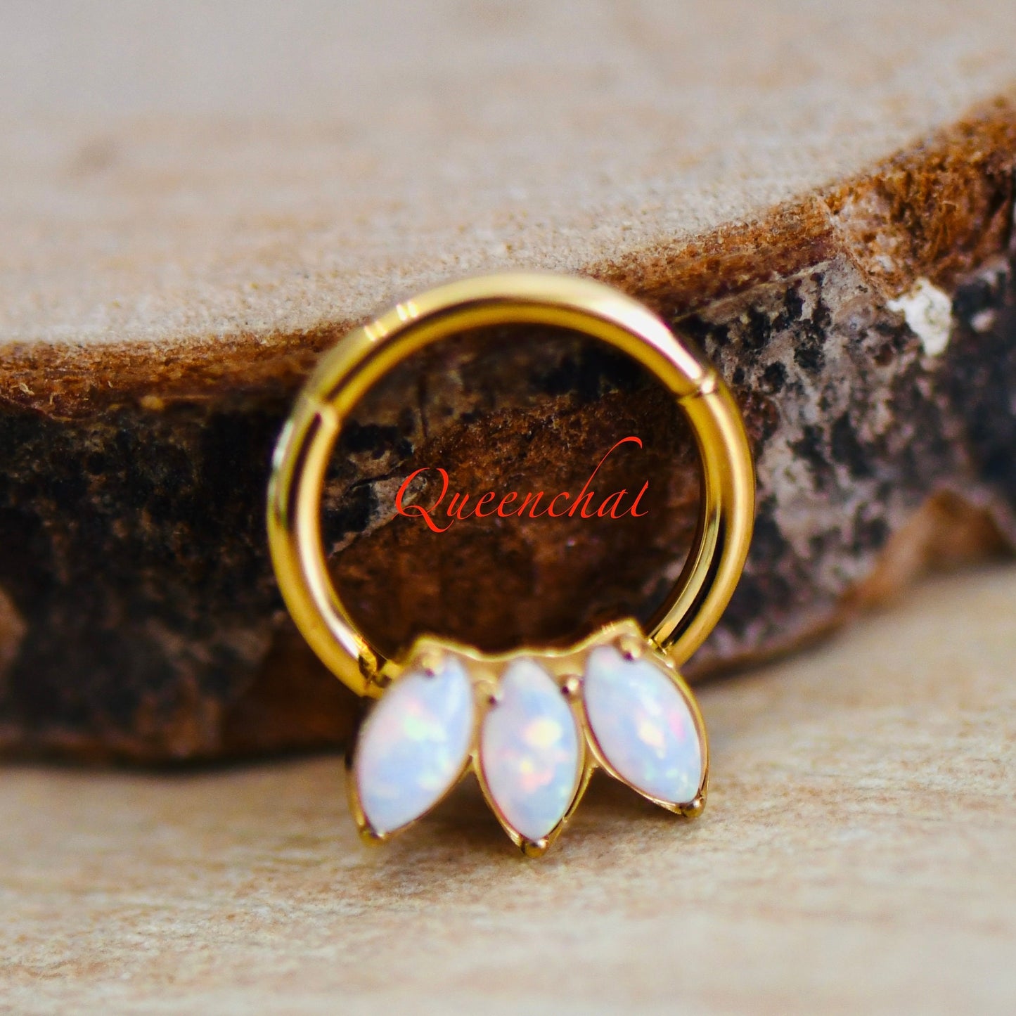 16G 316L S/S Three Opal Petals Hinged Segment Ring Septum, Tragus Piercing Ring
