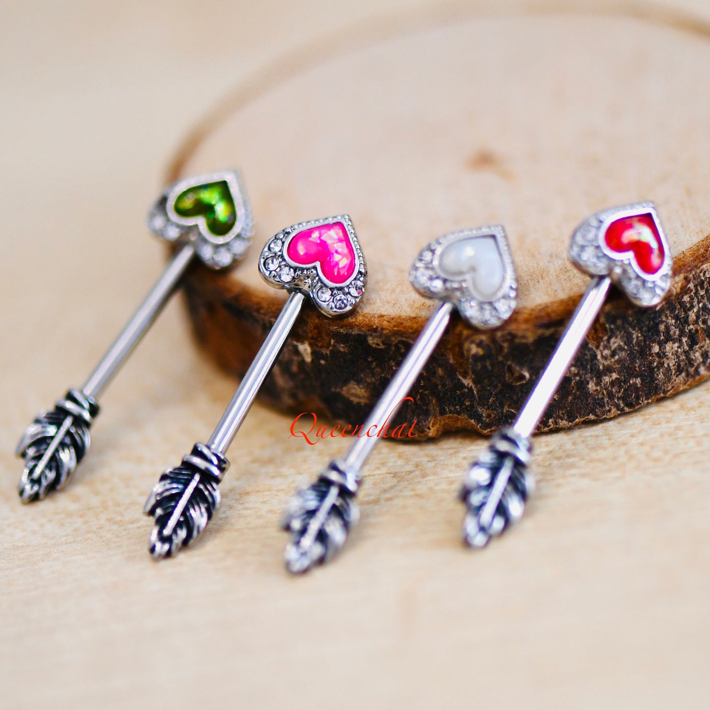 14G 316L Surgical Steel Opalic Cupid Arrow With Heart Nipple Bar Nipple Piercing Body Jewellery