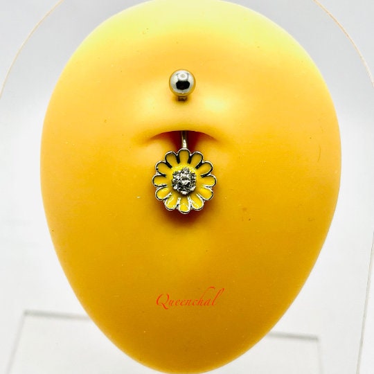 316L Surgical Steel 14G Yellow Sun Flower Belly Bar, Navel Ring Belly Piercing Jewellery