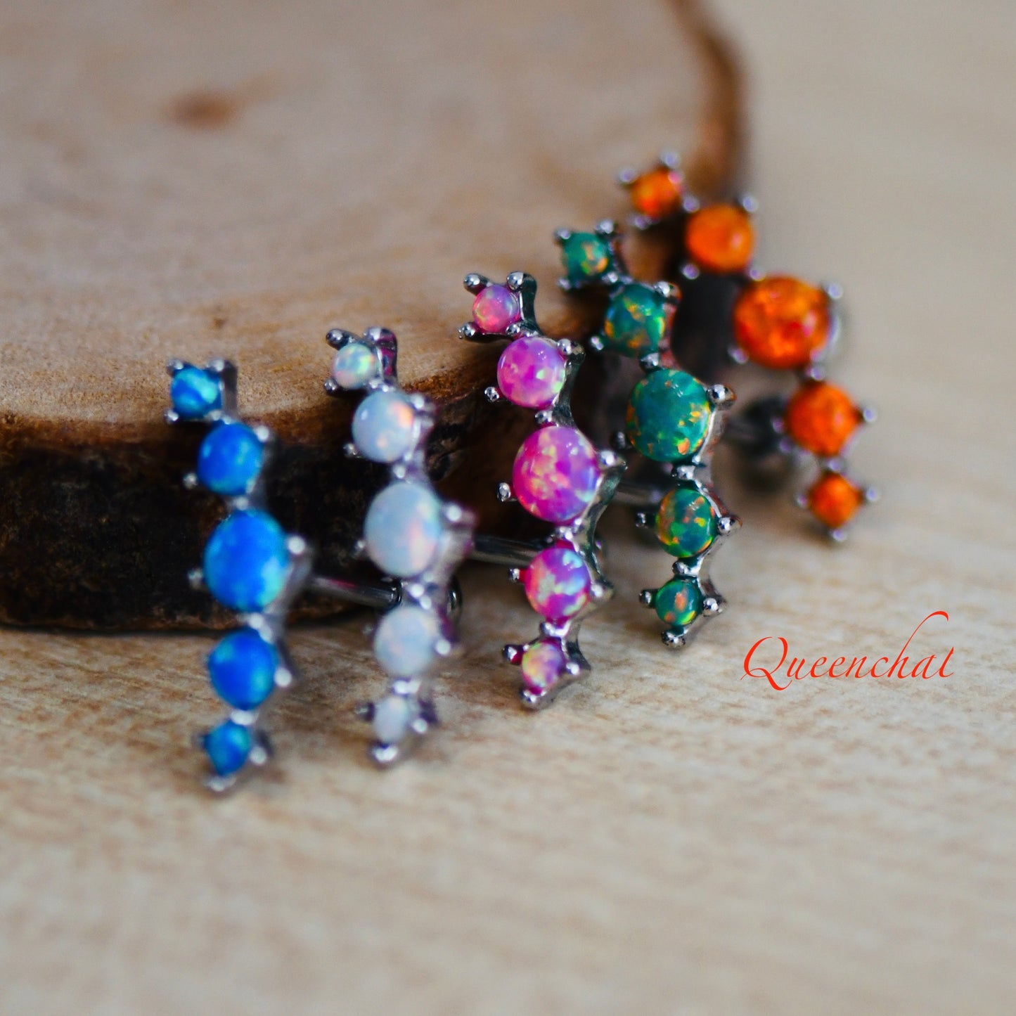 16G 316L Surgical Steel Opal Helix Stud Earring With 6mm Bar Long Opal Stud White Opal Pink Green Blue Opal Barbell Stud