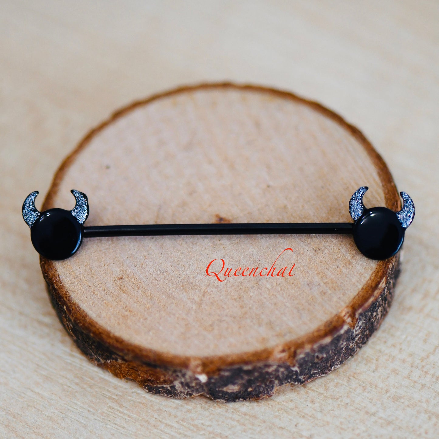 14G 316L Surgical Steel Black Devil Head With Glittered Horns Industrial Barbell Long Barbell Ear Piercing