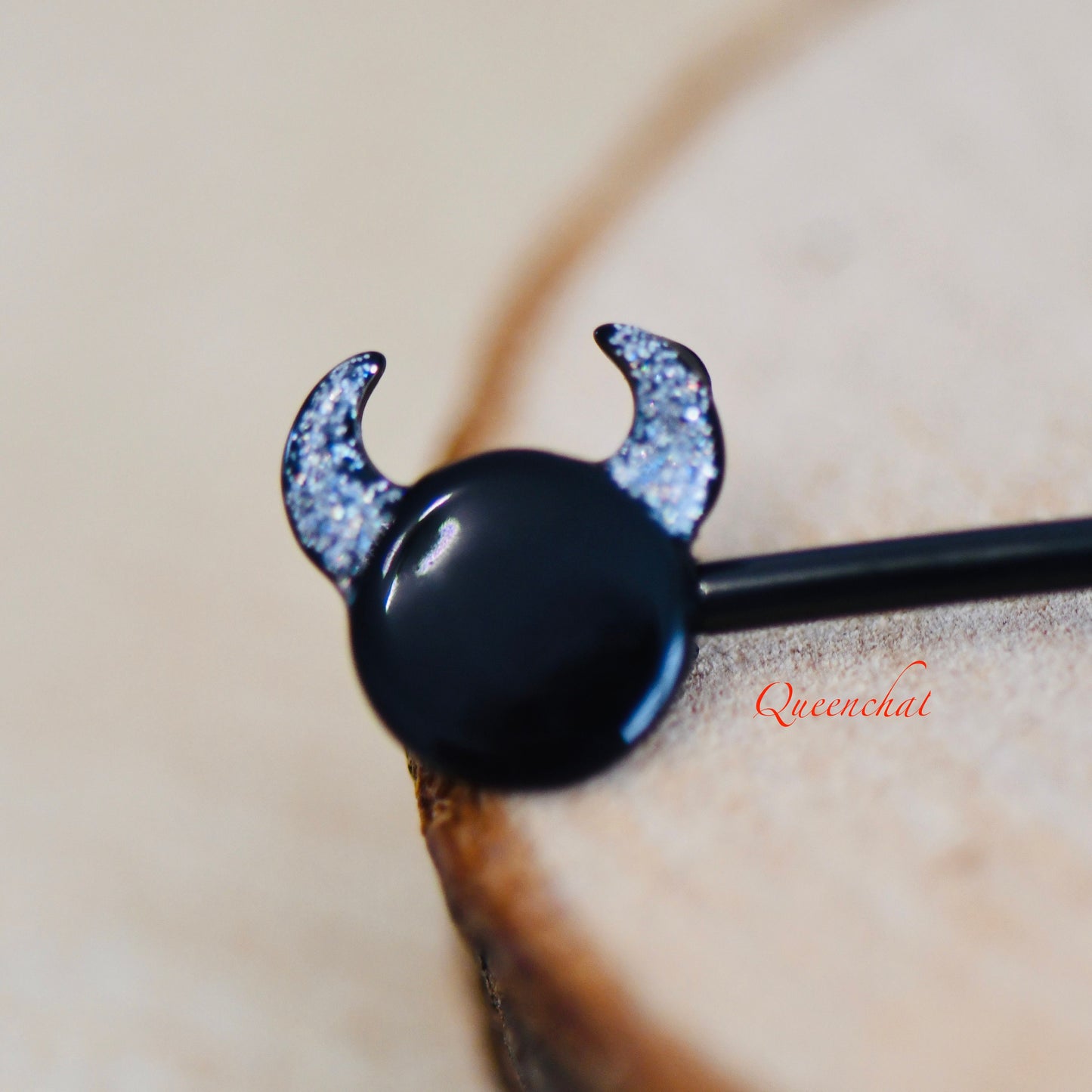 14G 316L Surgical Steel Black Devil Head With Glittered Horns Industrial Barbell Long Barbell Ear Piercing