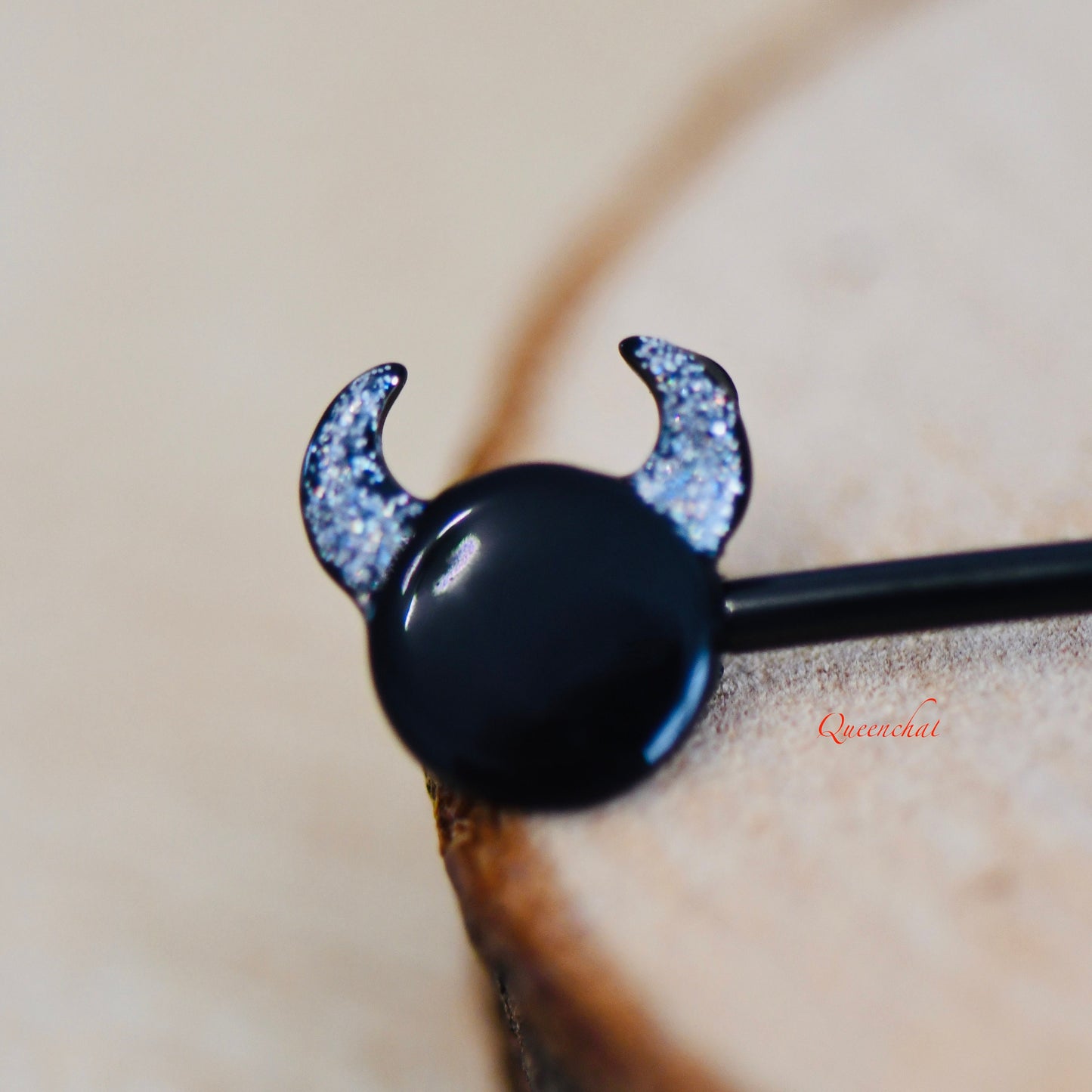14G 316L Surgical Steel Black Devil Head With Glittered Horns Industrial Barbell Long Barbell Ear Piercing