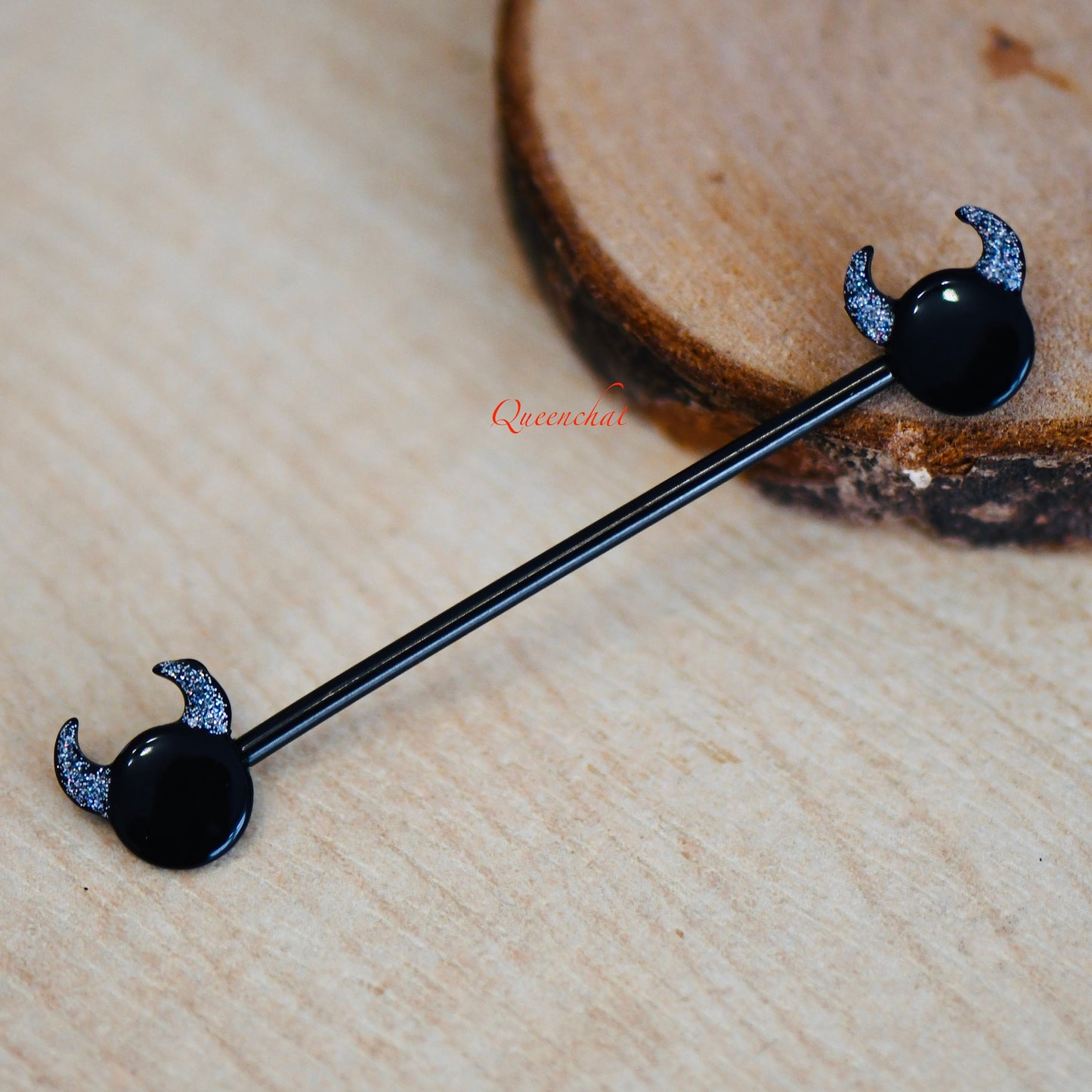 14G 316L Surgical Steel Black Devil Head With Glittered Horns Industrial Barbell Long Barbell Ear Piercing