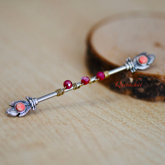 14G 316L Surgical Steel Pink Turquoise Features Industrial Barbell Long Barbell Ear Piercing