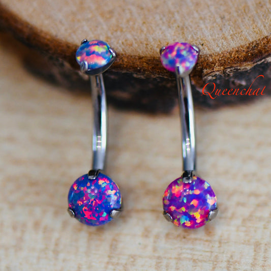 F136 Titanium 14G Pink & Purple Opal Belly Bars Internally Threaded Double Opal Navel Piercing Bar