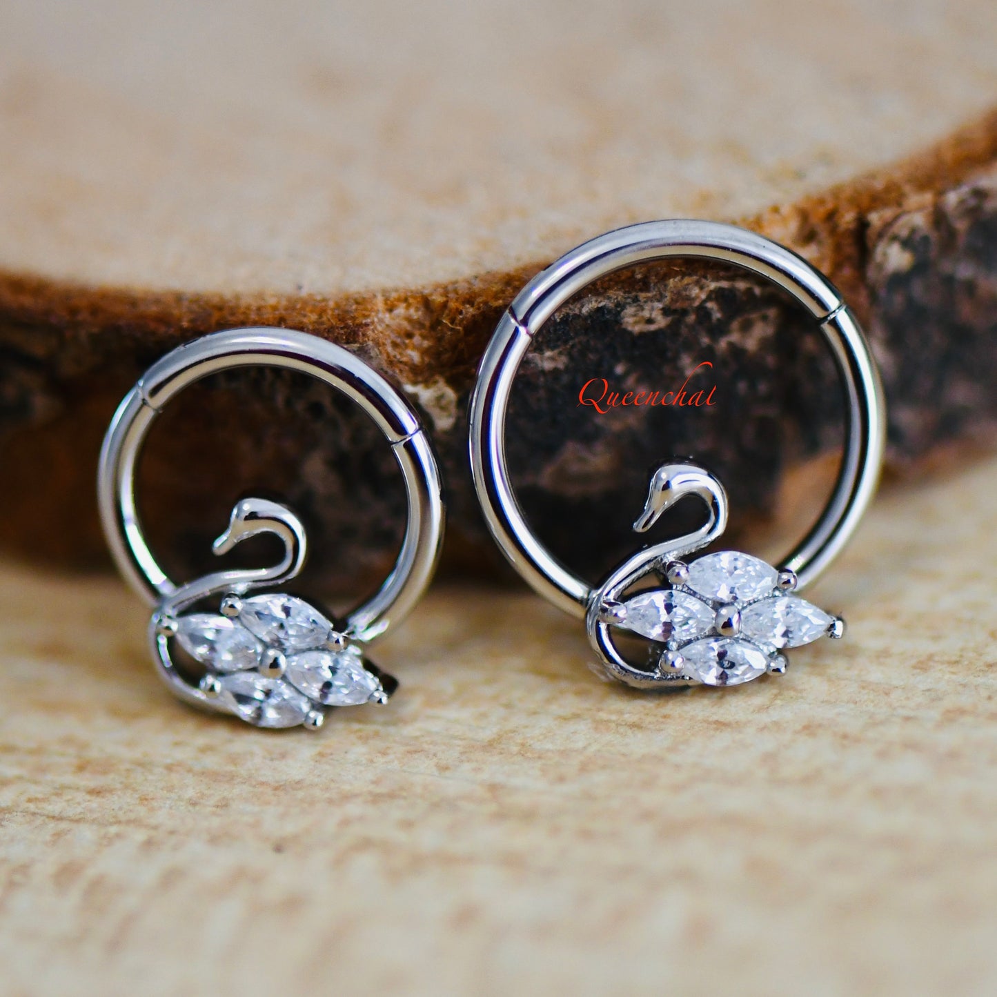 16G Silver Swan With CZ Hinged Septum Clicker Daith Rook Ear Ring 8mm or 10mm