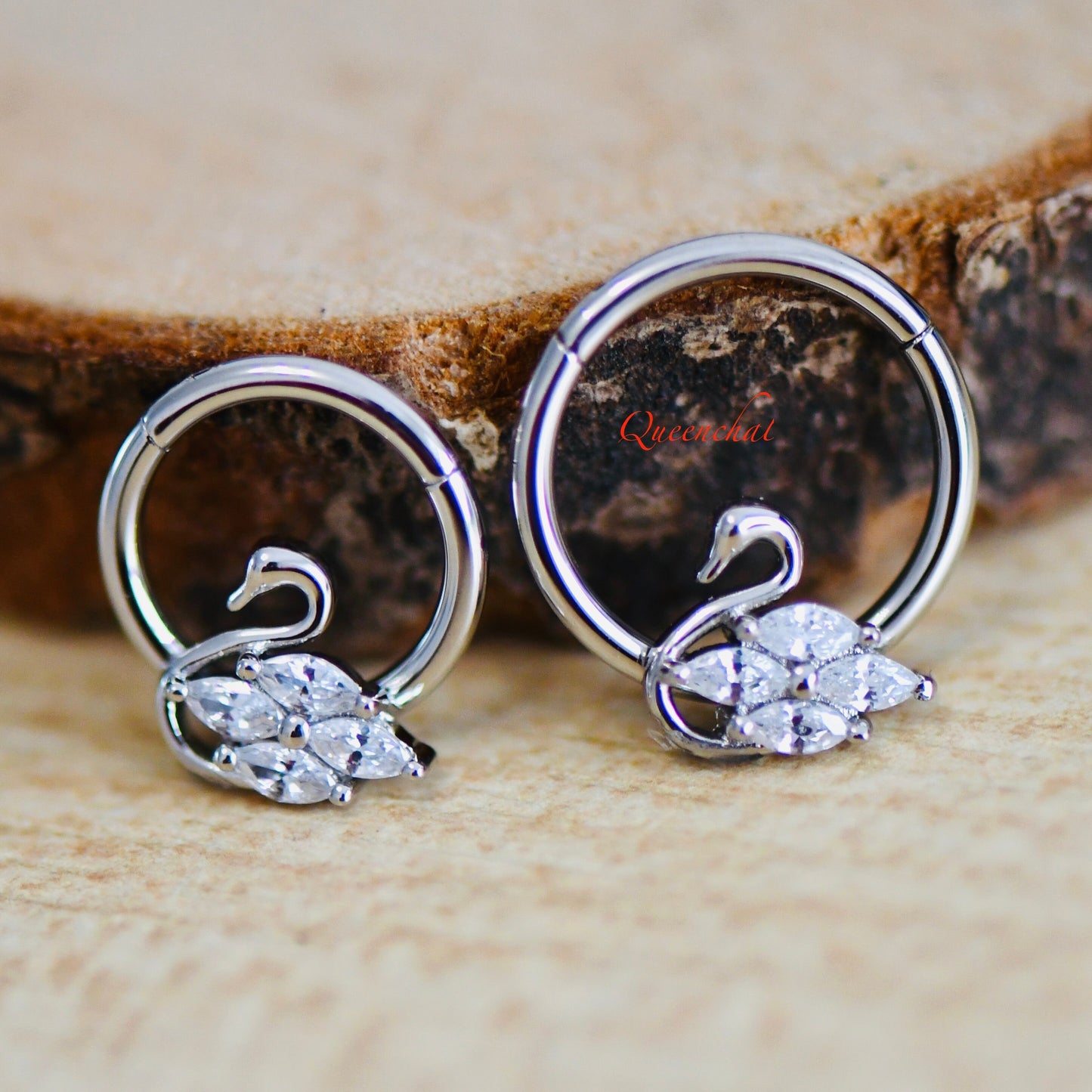 16G Silver Swan With CZ Hinged Septum Clicker Daith Rook Ear Ring 8mm or 10mm