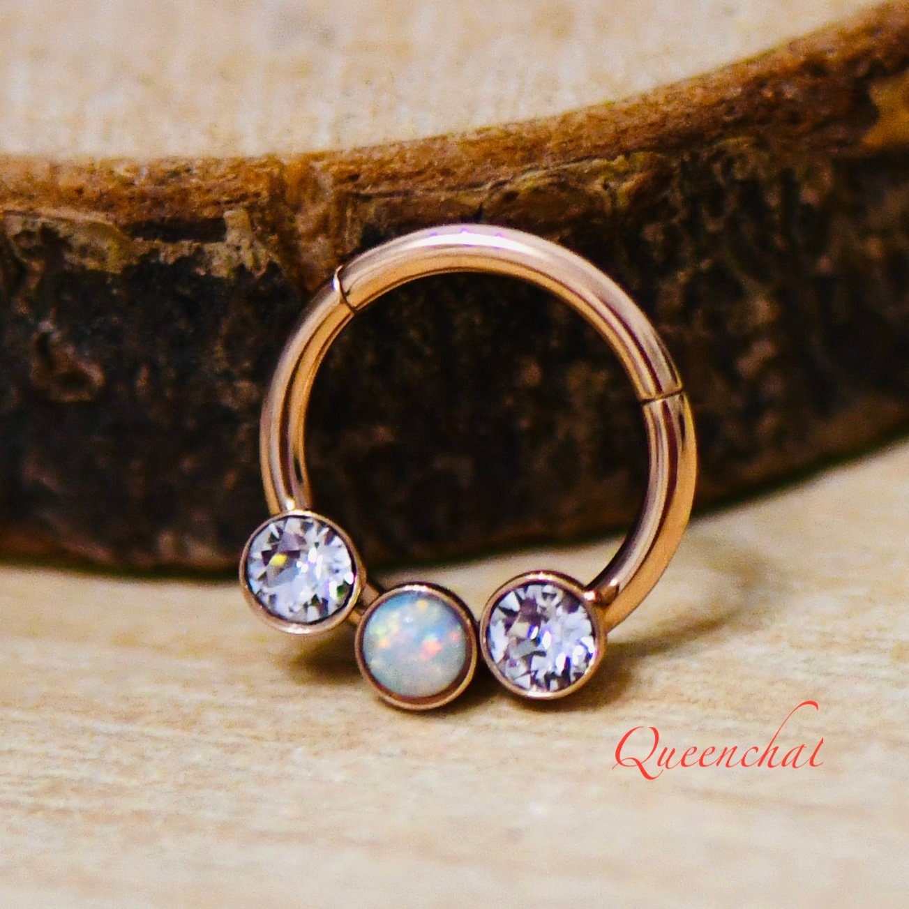 16G 316L S/S Eight Opal and CZ Hinged Segment Ring Septum Ring Nose Ring