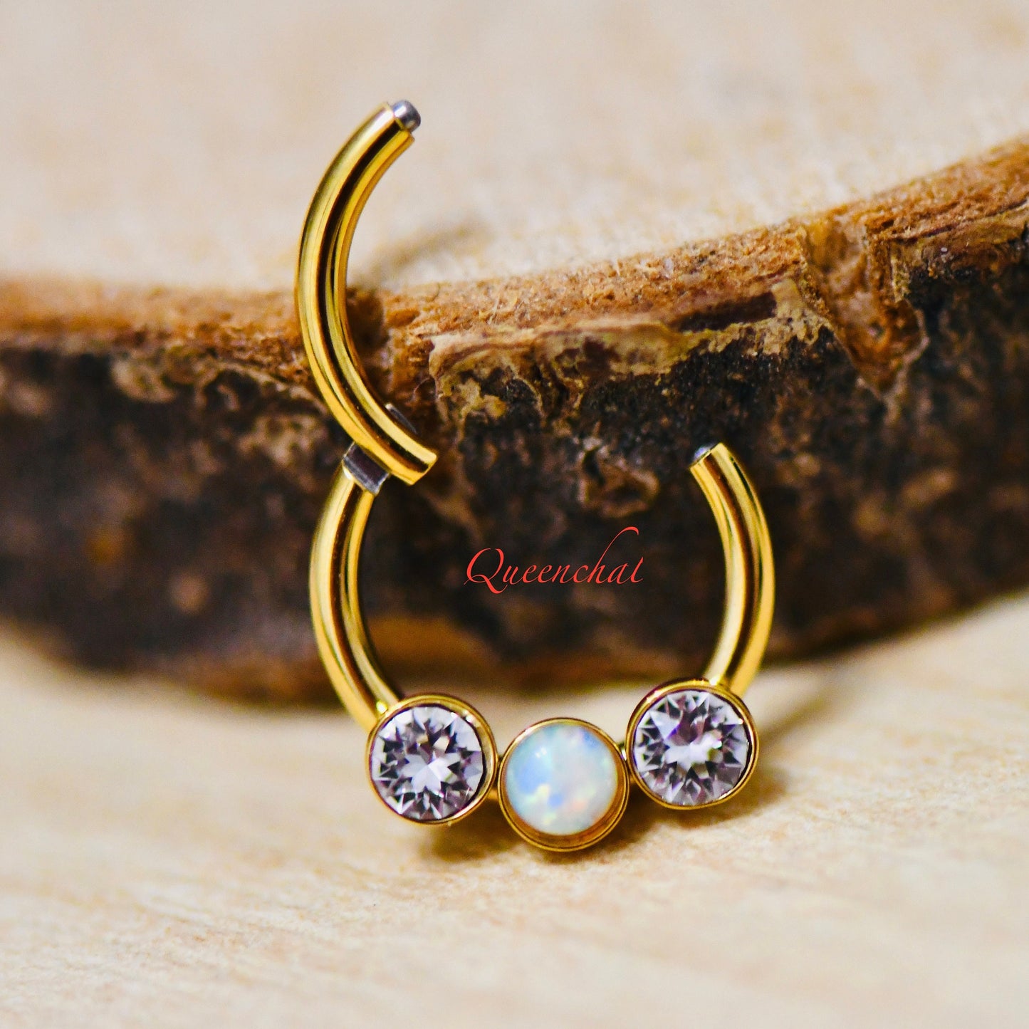 16G 316L S/S Eight Opal and CZ Hinged Segment Ring Septum Ring Nose Ring