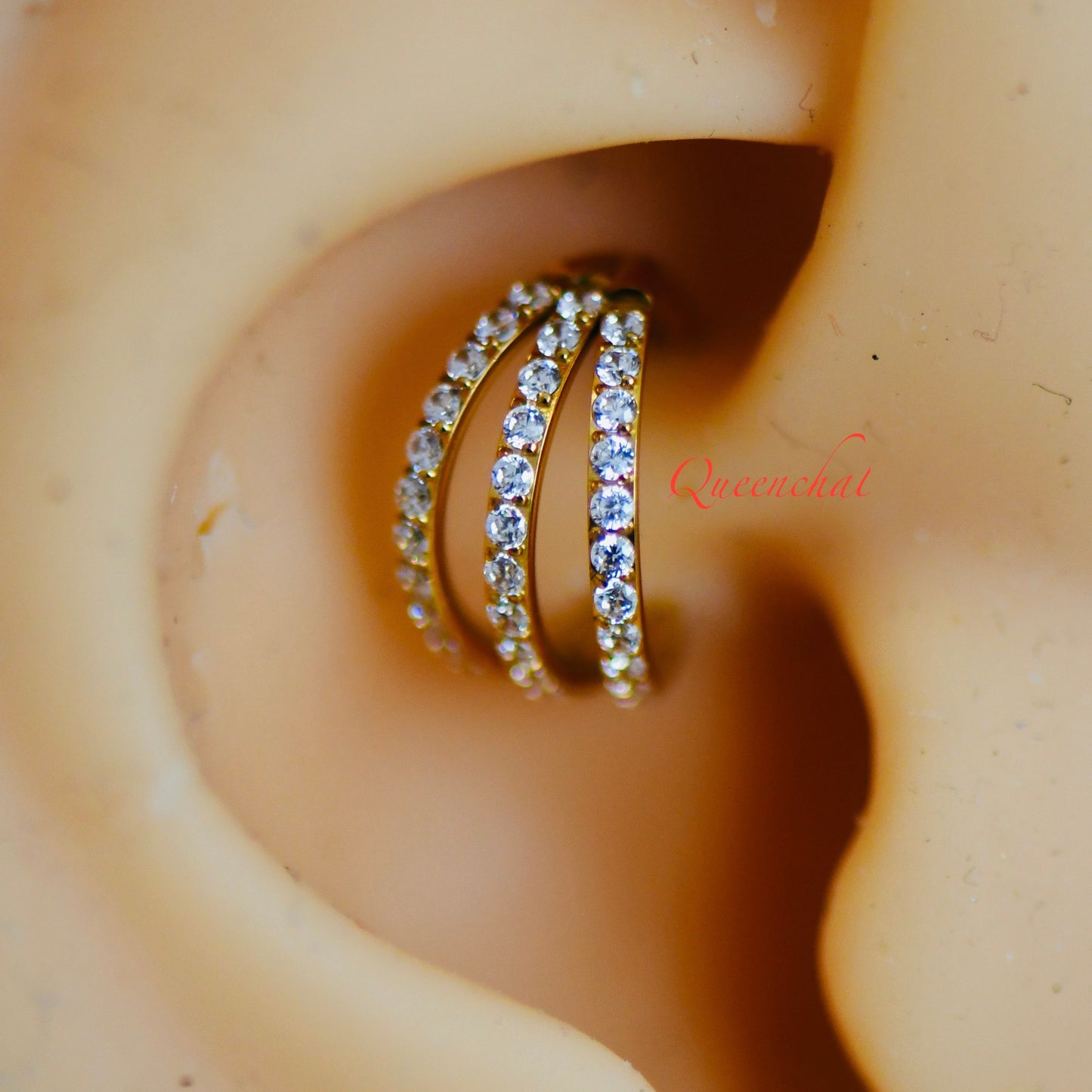 16G 316L S/S Three Layers Micro Pave Hinged Segment Ring Septum Ring Nose Ring