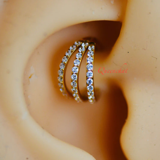 16G 316L S/S Three Layers Micro Pave Hinged Segment Ring Septum Ring Nose Ring