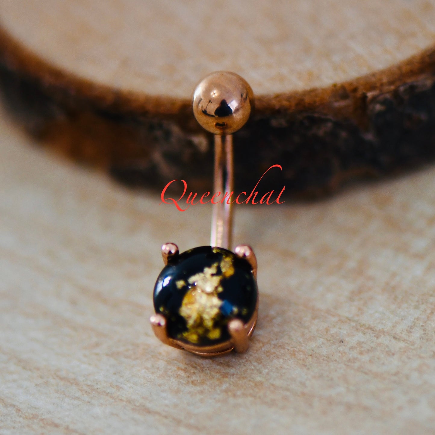 316L Surgical Steel 14G Black & Gold Resin Filled Belly Bar, Navel Ring Belly Piercing Jewellery Rose Gold Navel Bar
