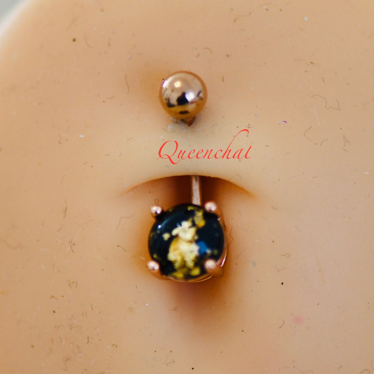 316L Surgical Steel 14G Black & Gold Resin Filled Belly Bar, Navel Ring Belly Piercing Jewellery Rose Gold Navel Bar