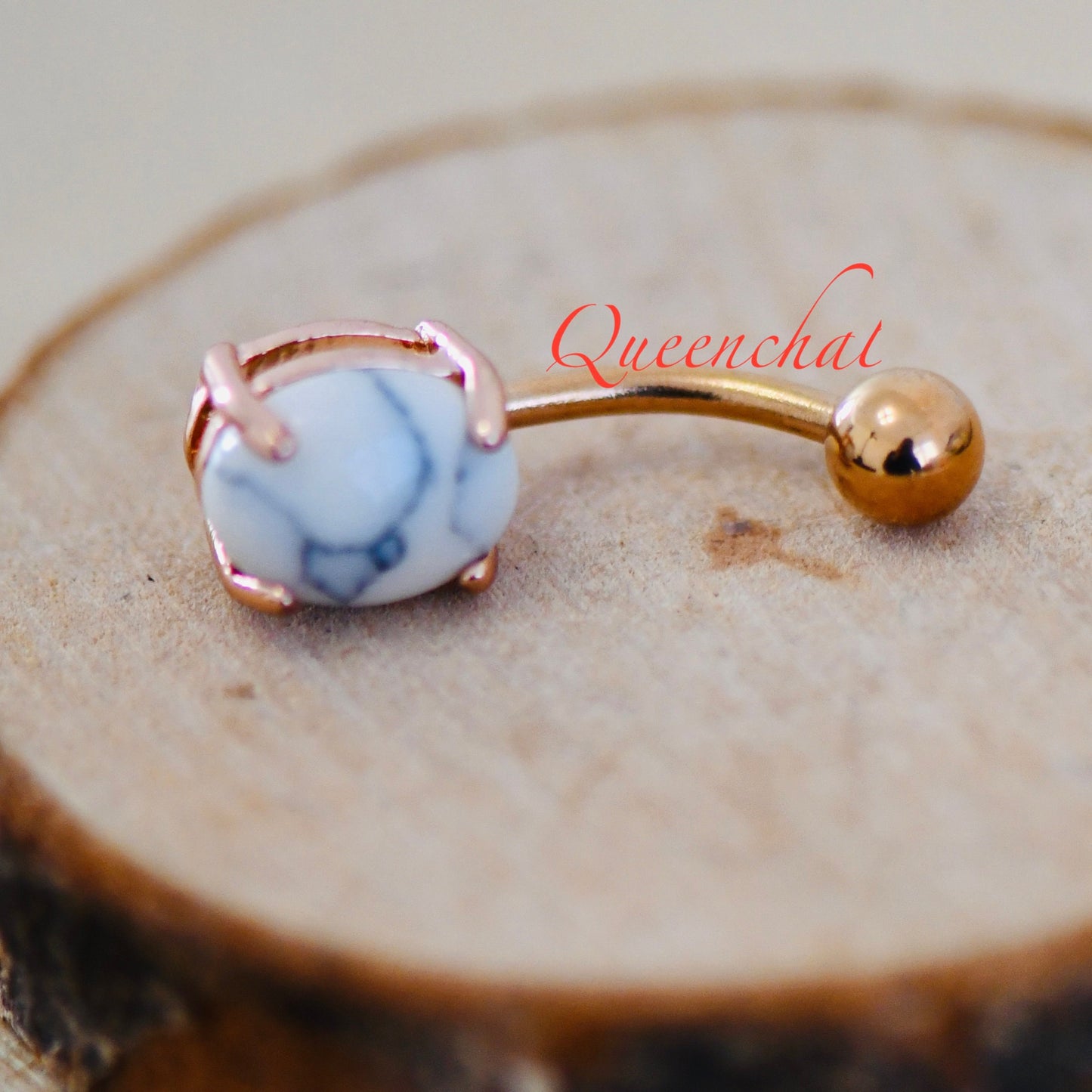 316L Surgical Steel 14G White Howlite Turquoise Belly Bar, Navel Ring Belly Piercing Jewellery Rose Gold Navel Bar