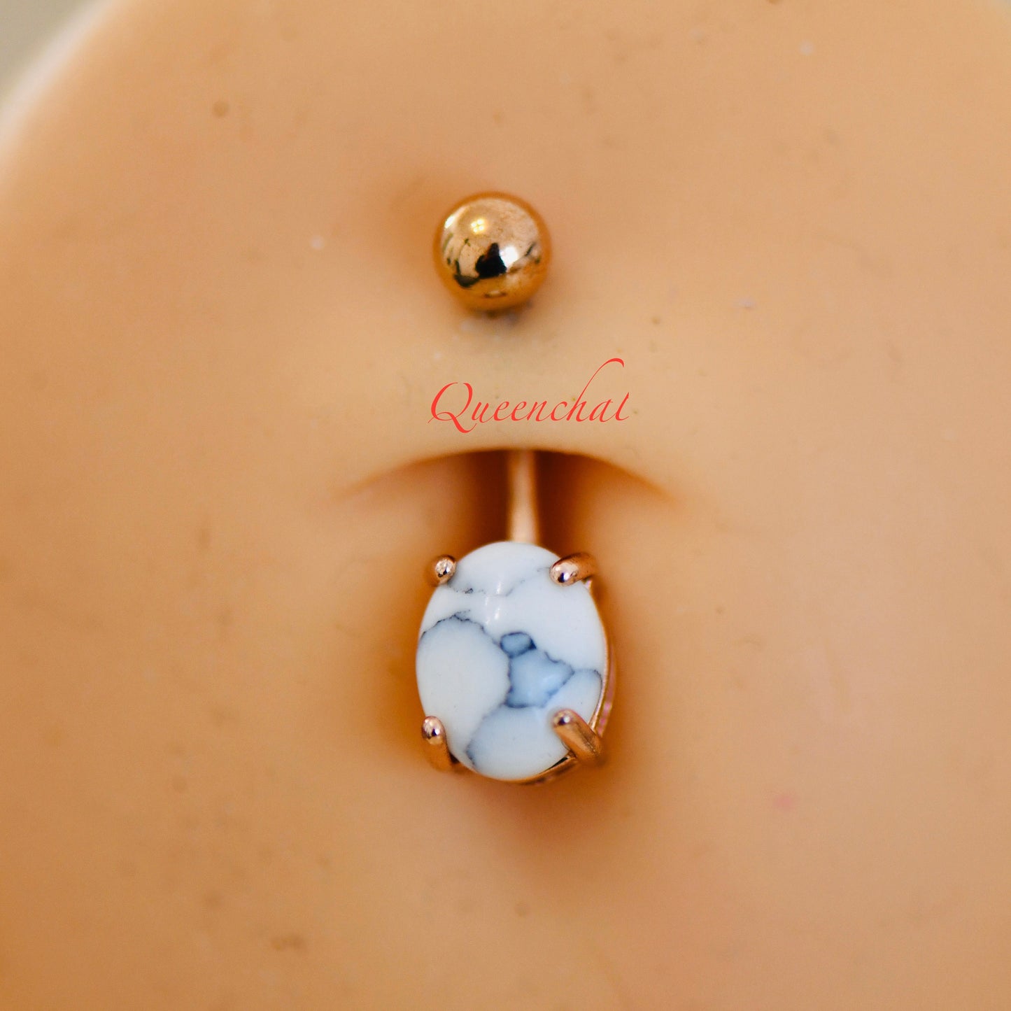 316L Surgical Steel 14G White Howlite Turquoise Belly Bar, Navel Ring Belly Piercing Jewellery Rose Gold Navel Bar